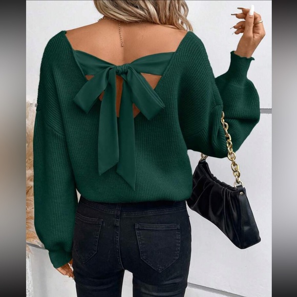 Cozy tie back V neck sweater top - Picture 7 of 16